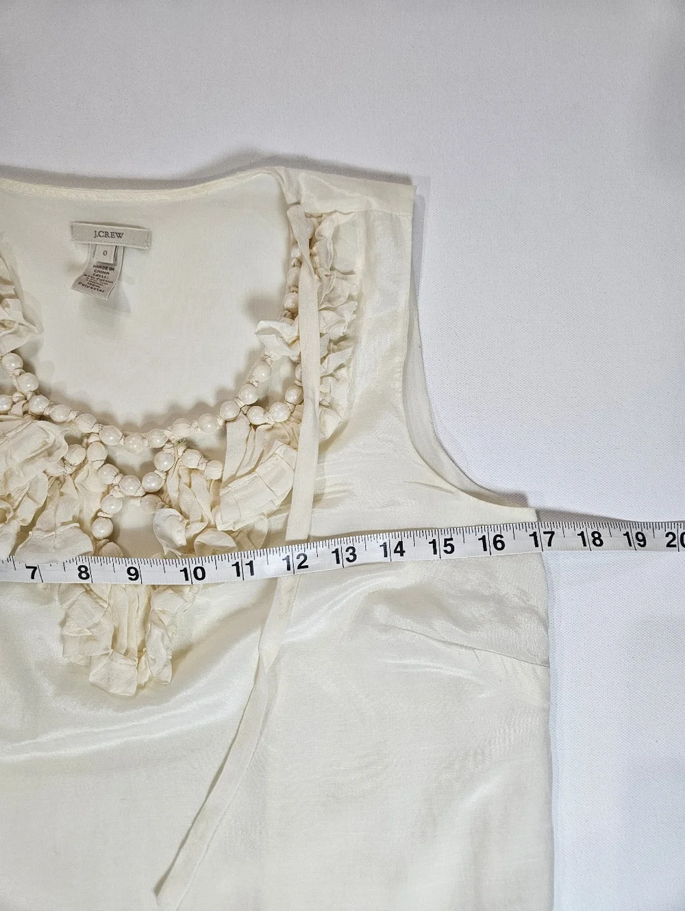 J. Crew Silk Blend Top Womens 0 Ivory Ruffle Beaded Neck‎ Boho To Formal